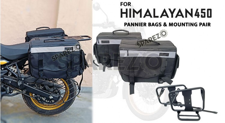 Fit For Royal Enfield New Himalayan 450 Canvas Pannier Black Bags with Mounting - SPAREZO